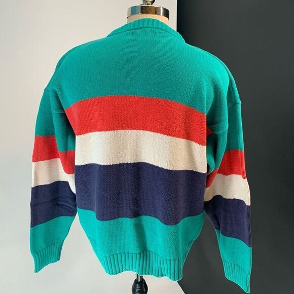 EDDIE BAUER 100% cotton sweater green red striped mens sz L - Picture 4 of 7